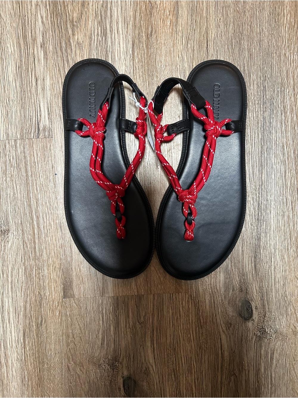 Old Navy Black Sandals with Red Cord Detail